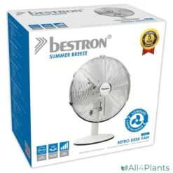 BESTRON DFT35W RETRO BUREAUVENTILATOR 35 CM WIT 35 WATT -Bestron 8712184023936 bestron dft35w retro bureauventilator 35 cm wit 35 watt 3 standen degelijk 5 jaar garantie