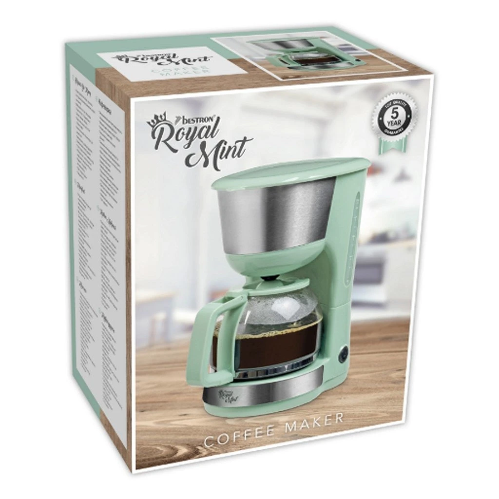 Bestron ACM1000M Royal Mint Koffiezetapparaat 1000W RVS/Mint 4 Bestron ACM1000M Royal Mint Koffiezetapparaat 1000W RVS/Mint - Afbeelding 2