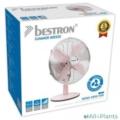BESTRON DFT35R RETRO BUREAUVENTILATOR 35 CM ROZE 35 WATT -Bestron 8712184055814 bestron dft35r retro bureauventilator 35 cm roze 35 watt degelijk met 5 jaar garantie