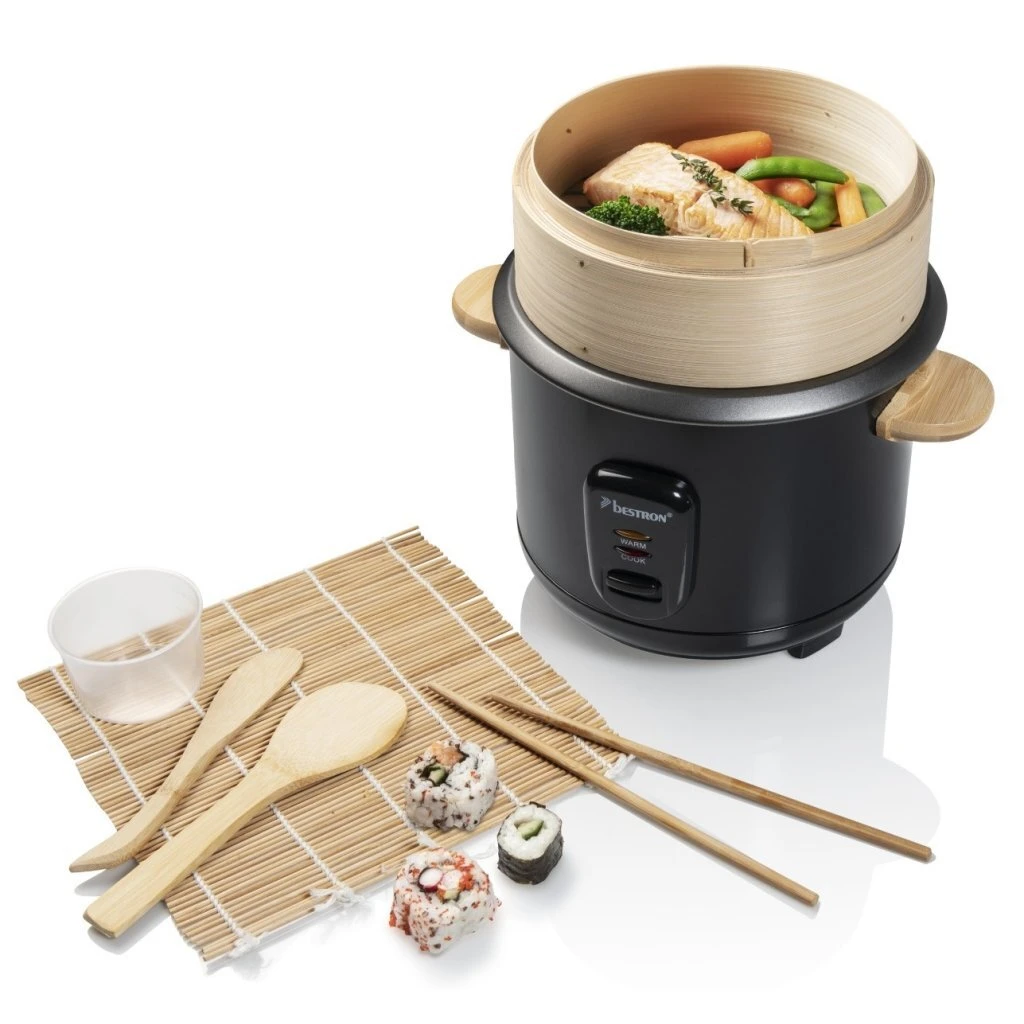 Bestron ARC100BBS Rijstkoker Set Bamboe/Zwart 4 Bestron ARC100BBS Rijstkoker Set Bamboe/Zwart - Afbeelding 2