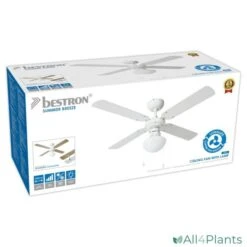 BESTRON DHB48W PLAFONDVENTILATOR 102 CM WIT / AHORN 50 WATT MET VERLICHTING (E27 FITTING) -Bestron bestron dhb48w plafondventilator 102 cm wit ahorn 50 watt met verlichting e27 fitting max 60 watt 5 jaar garantie 8712184052523